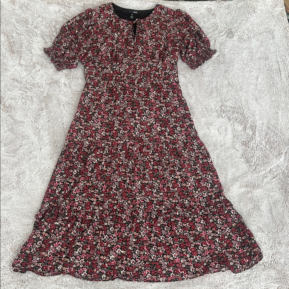 Aqua Floral Midi Dress - Picture 3 of 11